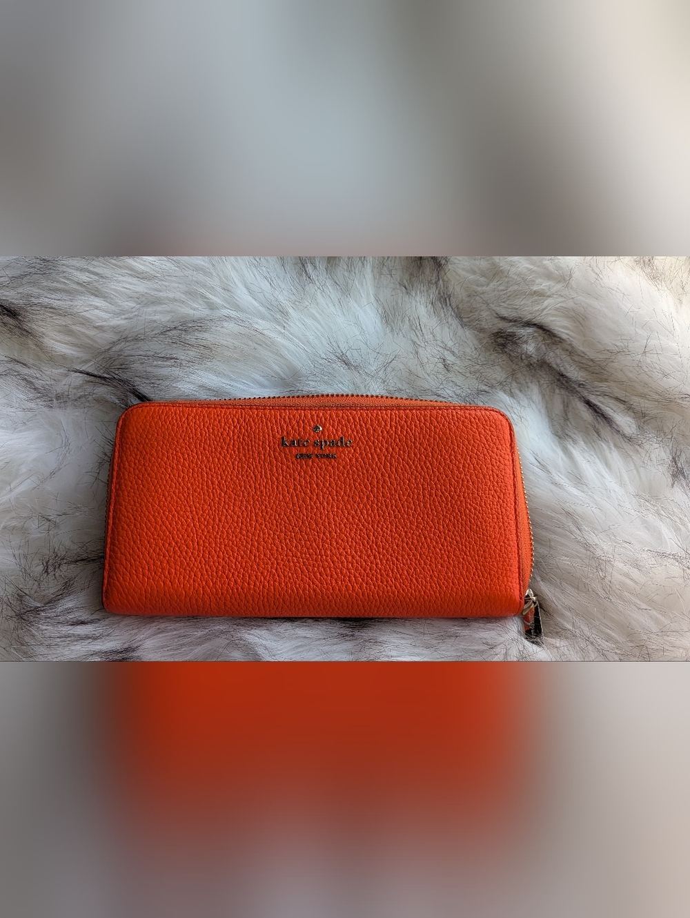 kate spade Bright Orange Pebbled Leather Zip Wallet